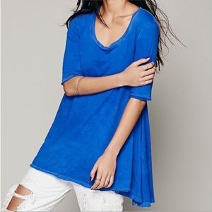 Free People NWOT scoop neck swing t SMALL blue